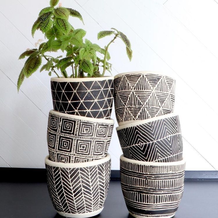 诗越几何艺术花盆盆栽绿植种植阳台创意花园个性北欧线条图案花盆