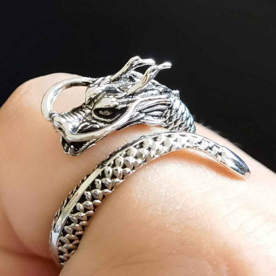 个性龙纹戒指男士霸气韩版复古食指环单身潮男学生戒指尾戒子饰品