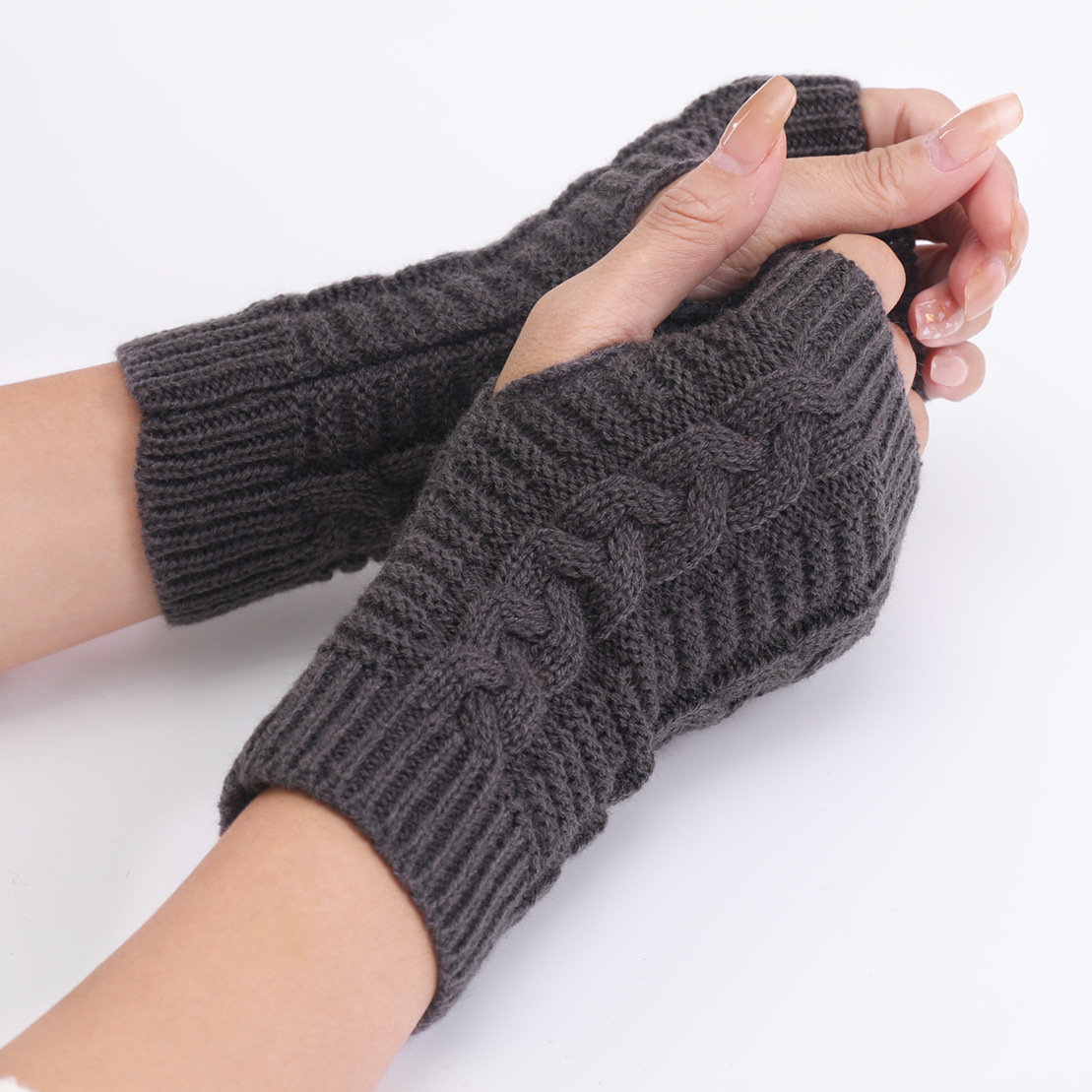 G105 Short Twist Fashion Gloves Autumn and Winter Men's and Women's Korean-Style New Knitted Wool Keep Warm Half Finger Open Finger Gloves