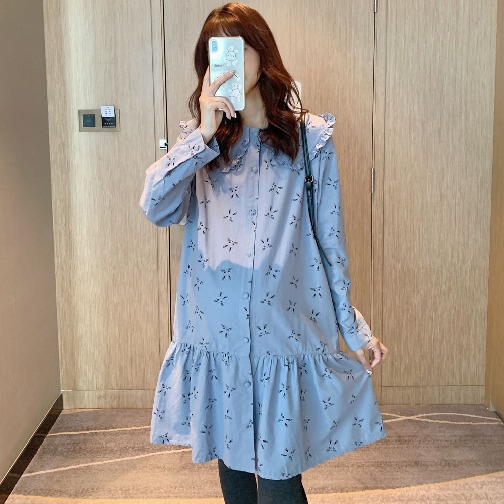 秋季新款孕妇装韩版时尚款印花长袖连衣裙潮辣妈外穿可哺乳鱼尾裙