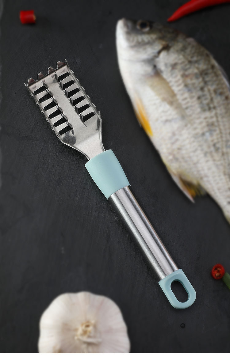 不锈钢鱼鳞刨塑料柄刮鱼鳞器杀鱼厨房工具家用打鳞鱼刷刮鳞器