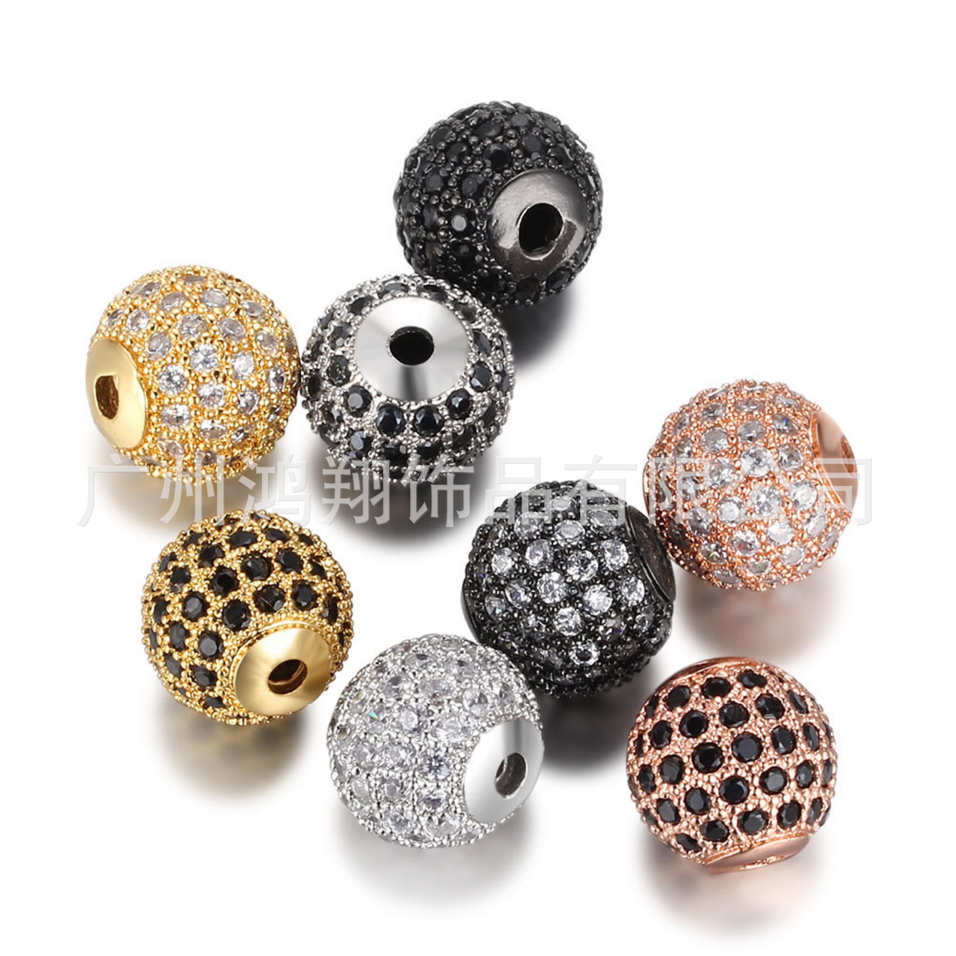 微镶配件锆石珠子diy饰品配件8mm铜微镶钻球圆形隔珠隔钻手工串珠