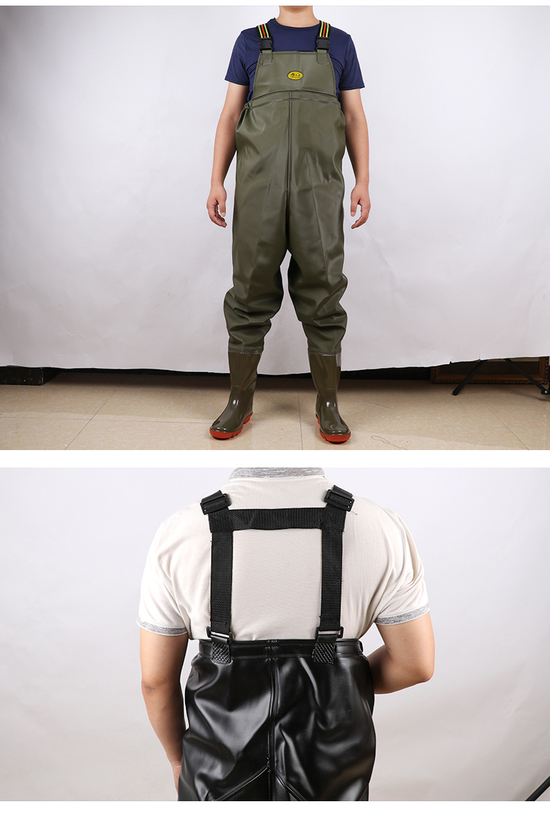 连体皮裤 下水裤捕鱼加厚fang水涉水叉鱼服垂钓裤雨鞋半身裤连体