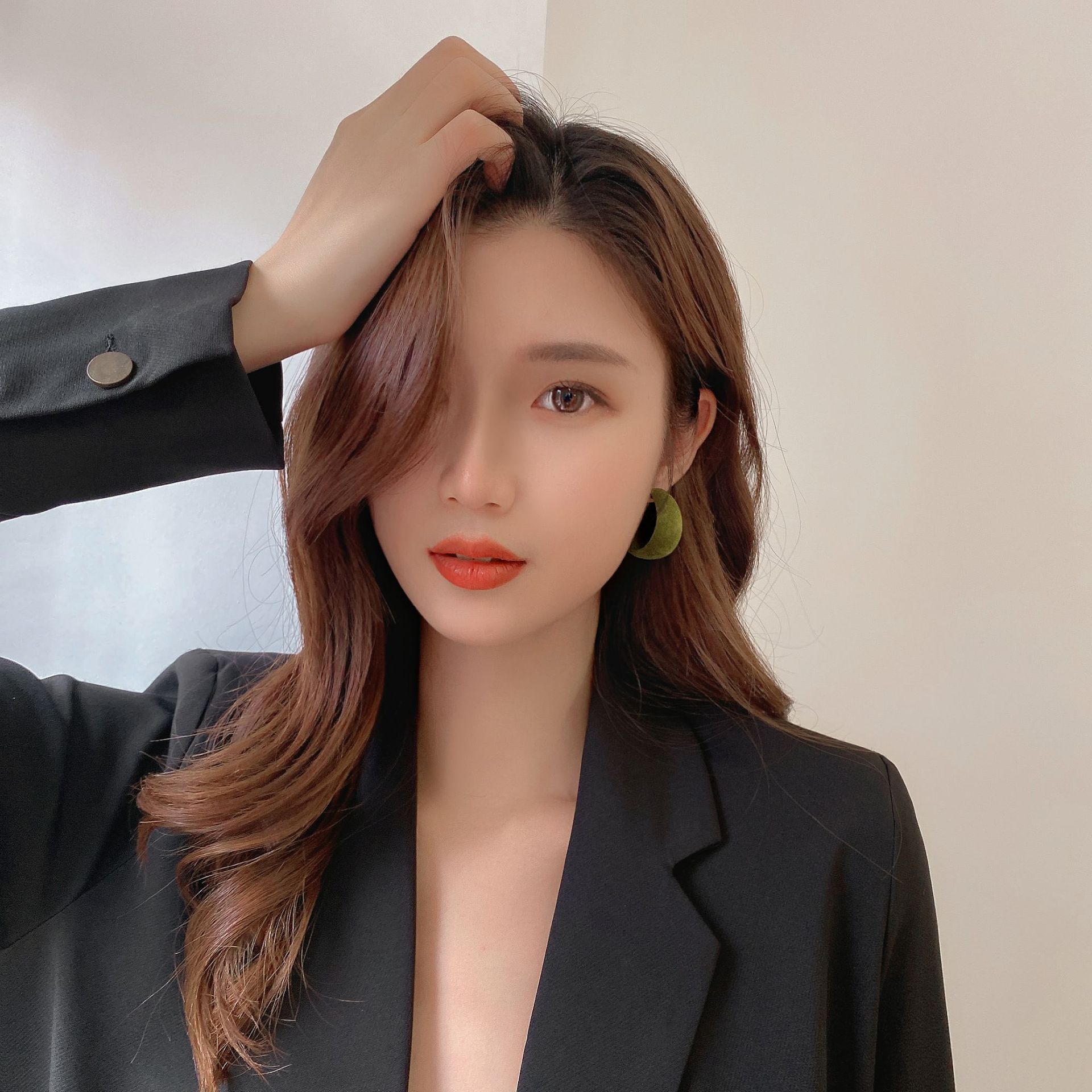 s925银针日韩2020新款温暖植绒耳环 森系气质显白耳圈 小众耳饰品