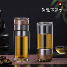 厂家直供双层高硼硅玻璃杯双层茶水分离泡茶师商务广告礼品水杯