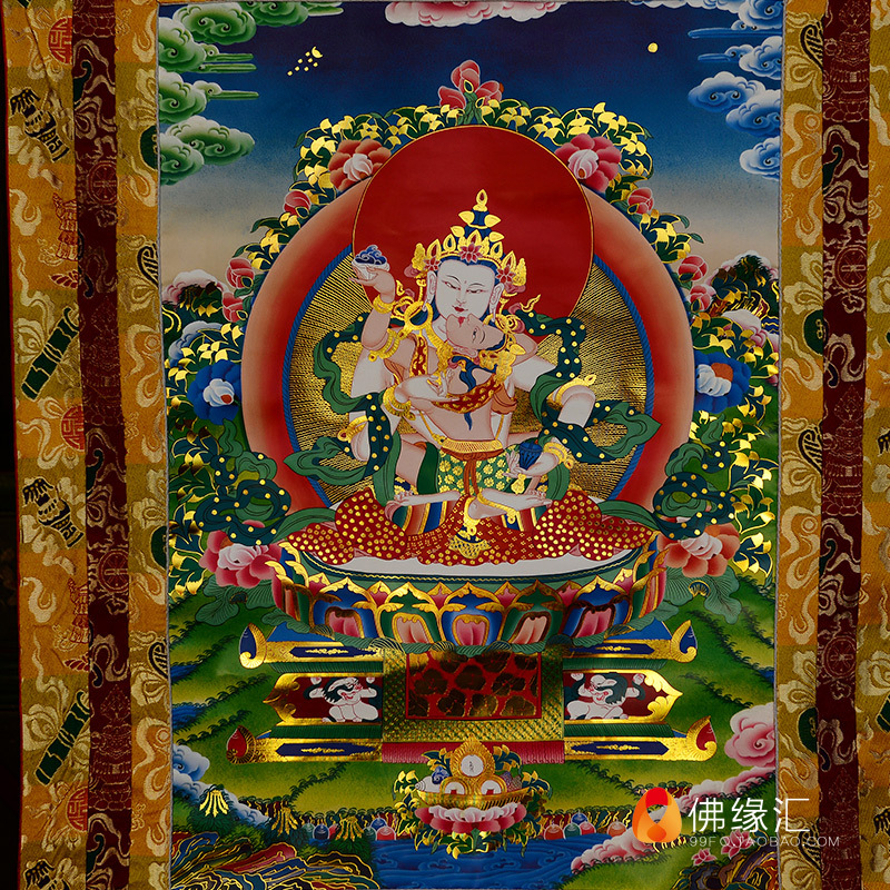 佛缘汇 唐卡金刚萨埵双身西藏手工双层烫金佛像金刚萨垛装饰挂画