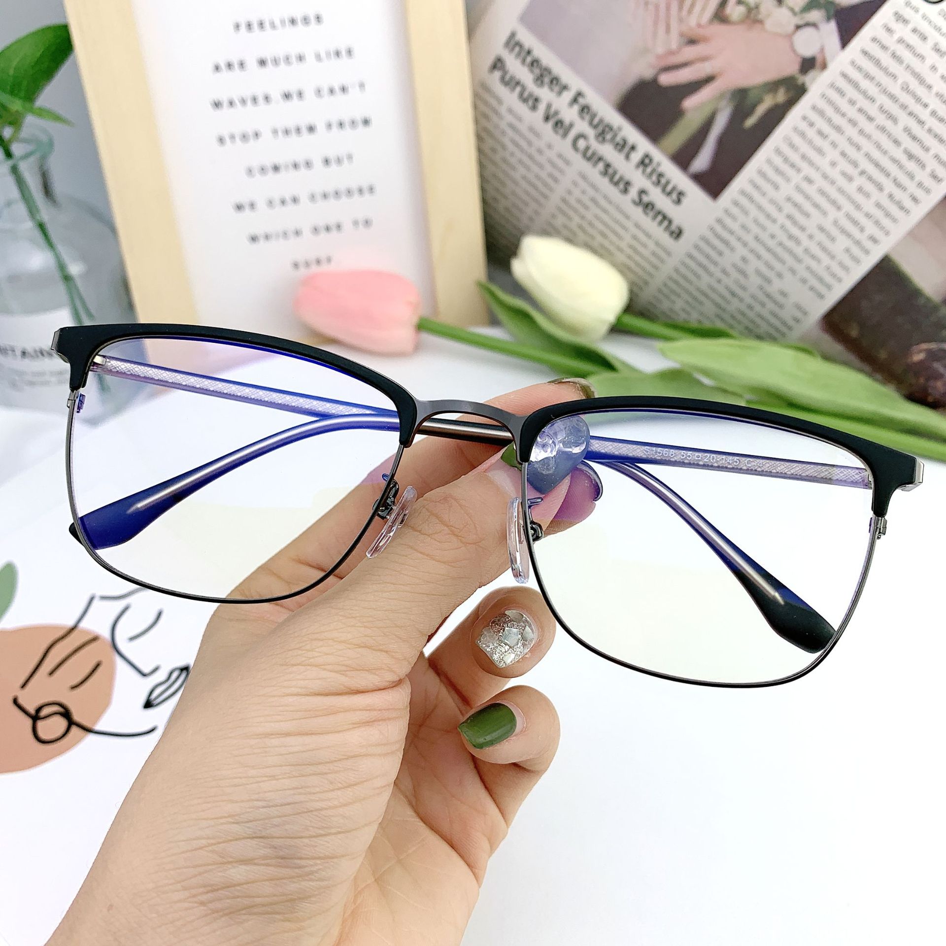 新款金属平光镜 复古方形商务眼镜架 近视镜框眉毛架1568