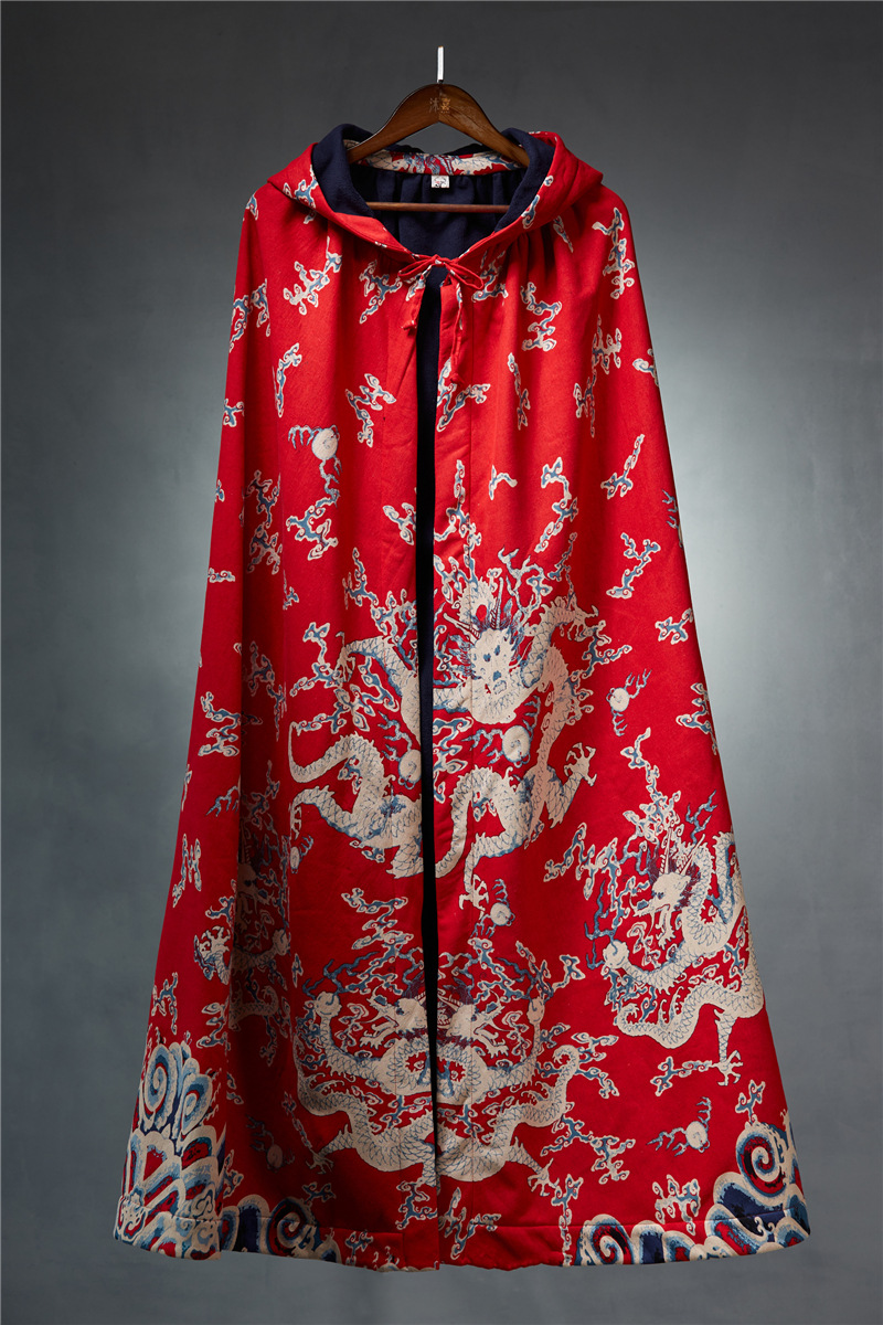 古风男装汉服斗篷男中国风龙袍大氅冬加绒长款棉麻古装披风外套男