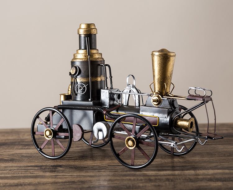 复古蒸汽火车模型摆件创意手工铁皮火车头橱窗拍摄装饰工艺小礼品