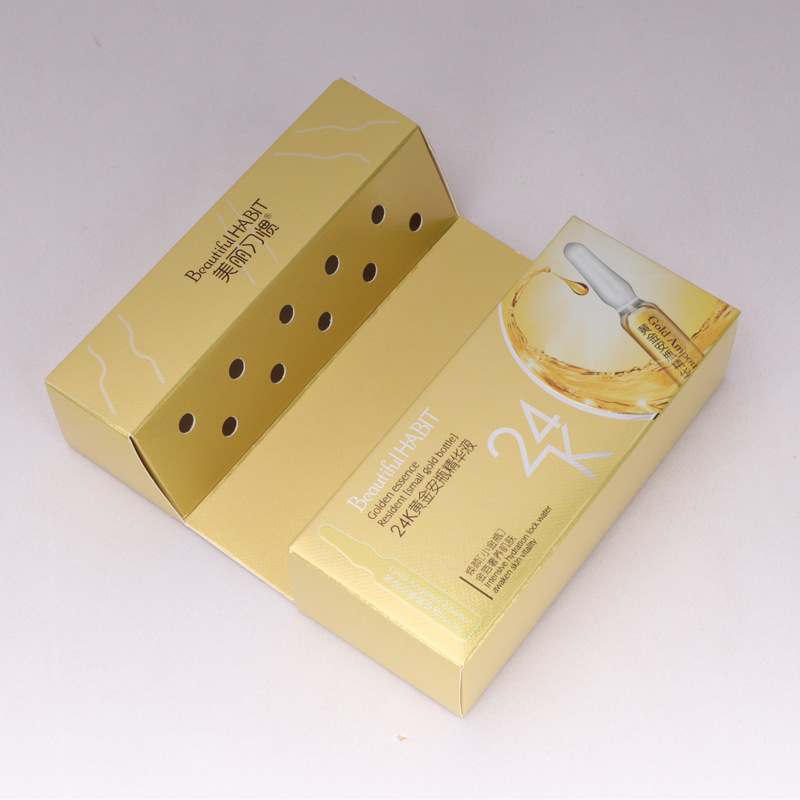 专业定 做黄金小安瓶包装盒精华液纸盒印刷银卡纸原液套装盒定 制