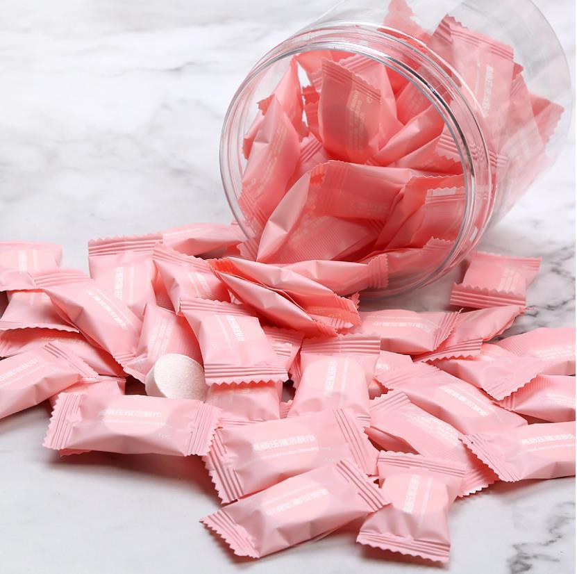 纯棉洁面巾便压缩纸巾压缩毛巾50粒罐装糖果装压缩洗脸巾