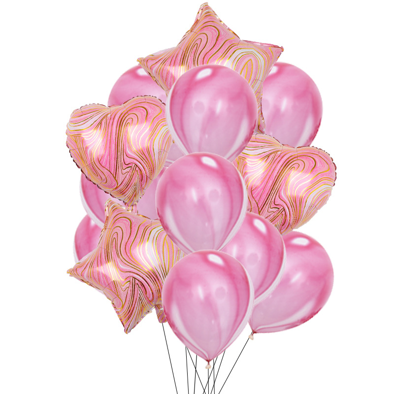 Cross-Border Birthday Party Balloon Gift Suit 18-Inch Pink Five-Pointed Star Peach Heart Agate Color Latex Lift-off Aluminum Coating Ball