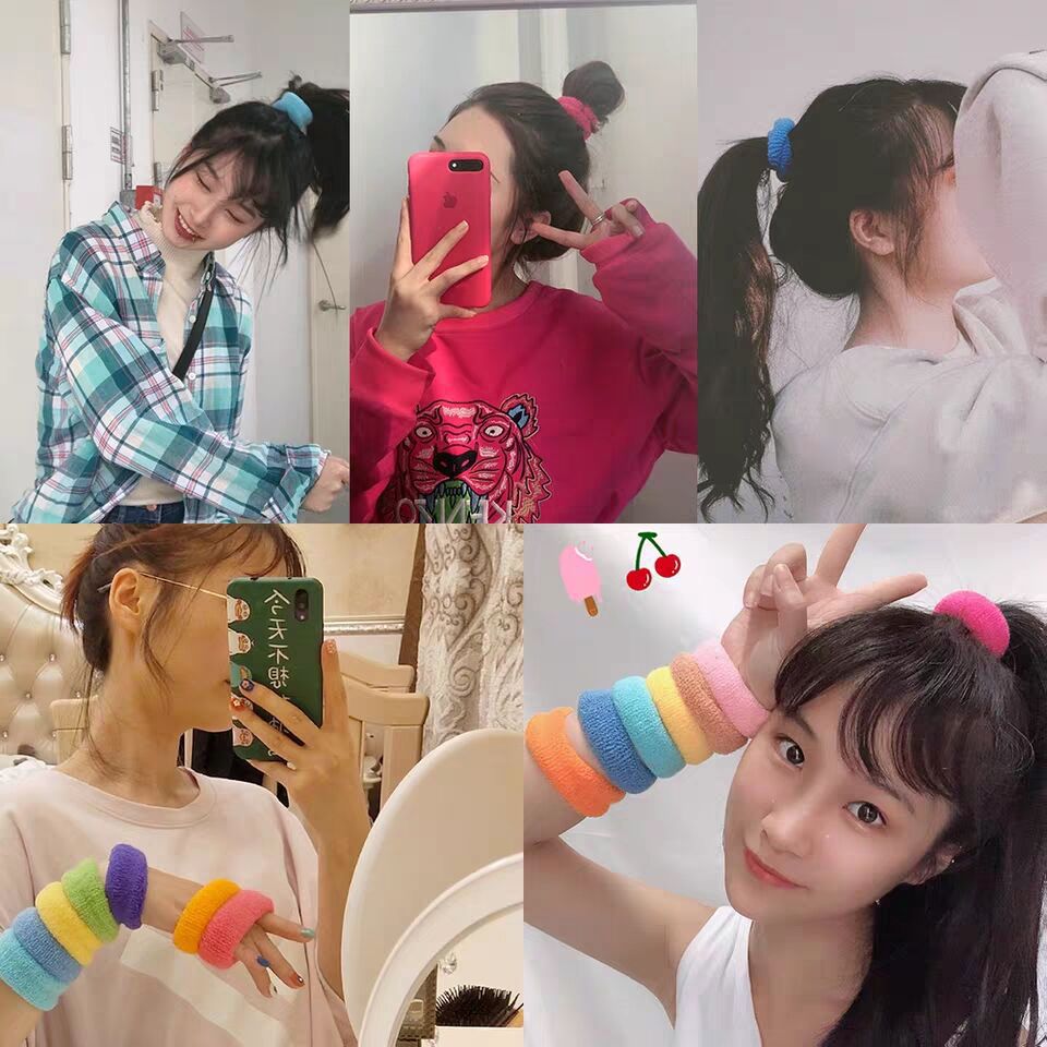 ins风彩色网红甜美毛巾粗发圈扎头马尾皮筋头绳大肠发绳绑发带女