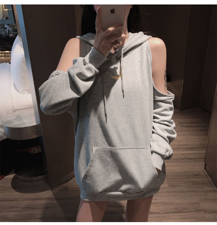 2020新款露肩卫衣女春秋薄款韩版百搭长袖连帽女装上衣潮insj6060