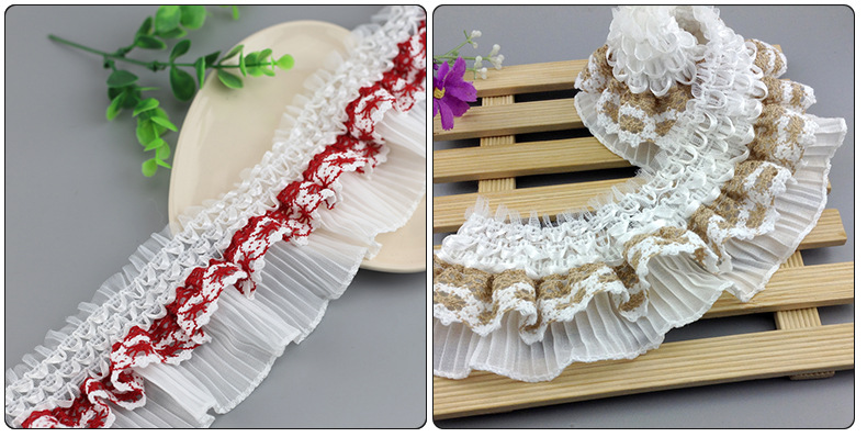 彩色弹性压褶花边打褶花边雪纺褶皱洛丽塔lolita花边童装辅料
