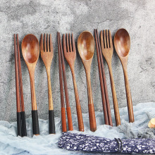 日式和风缠线木勺木质布袋筷子勺子叉子便携式餐具筷子勺子套装