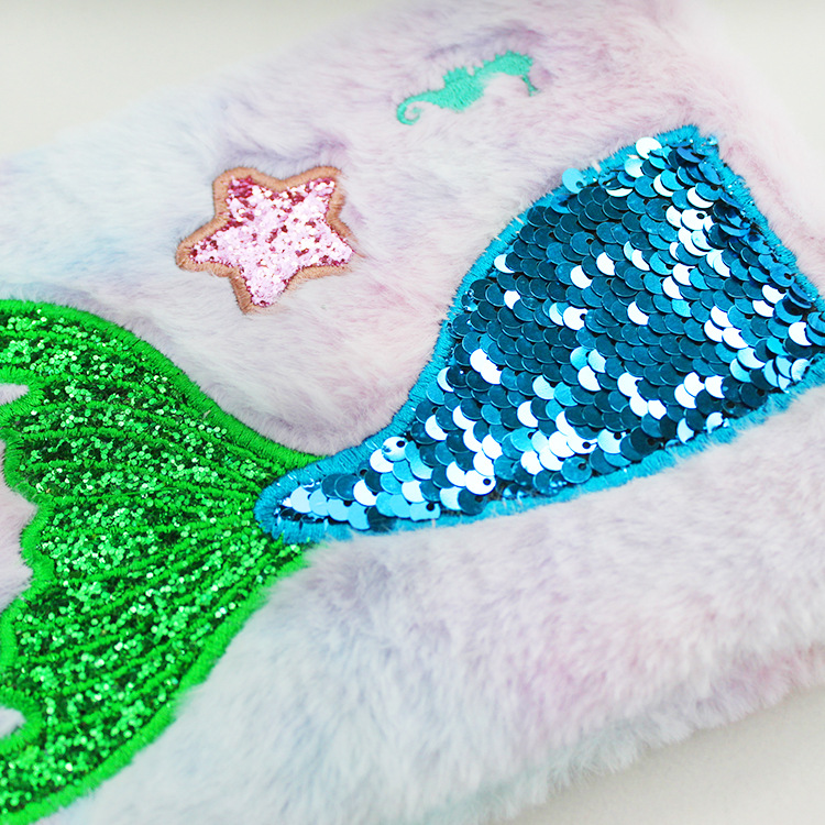 In Stock Wholesale Mermaid Plush Sequins Notes Creative Girl Cute Notepad Plush Hand Account Diary