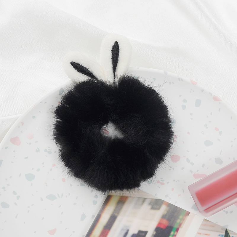 Plush Rabbit Ears Hair Ring Korean Style Geometric Women's Cute Seamless Bulk Handmade Pink Hair Ring