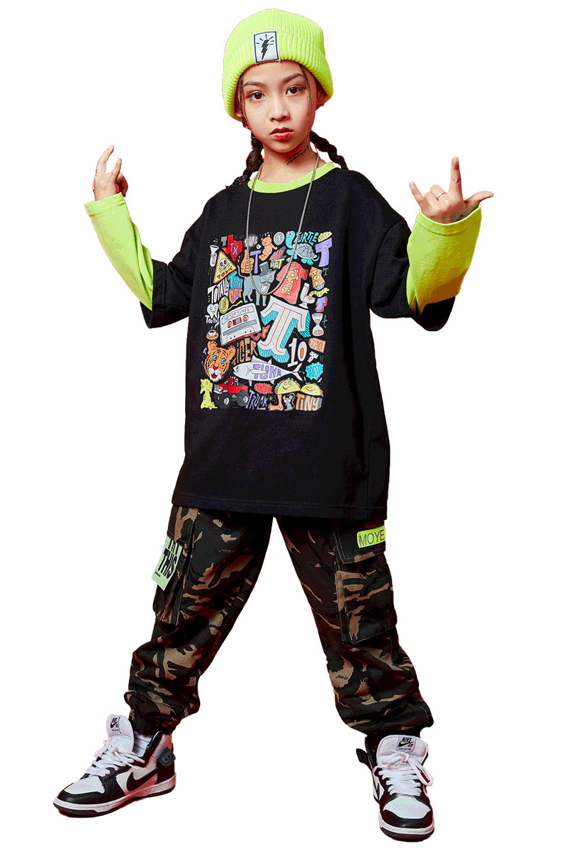 儿童街舞潮服嘻哈男童六一演出服少儿hiphop女童爵士舞迷彩服套装