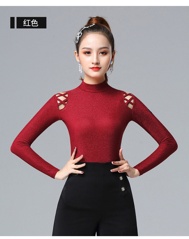 拉丁舞服女成年国标舞训练上衣春秋黑色舞蹈服装练功服小衫