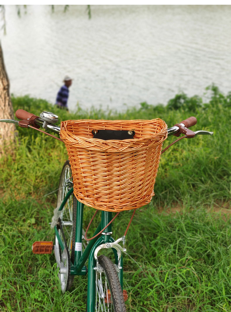 藤编车筐菜篮子自行车车筐收纳筐宠物篮d形车篮藤编车筐一件代发