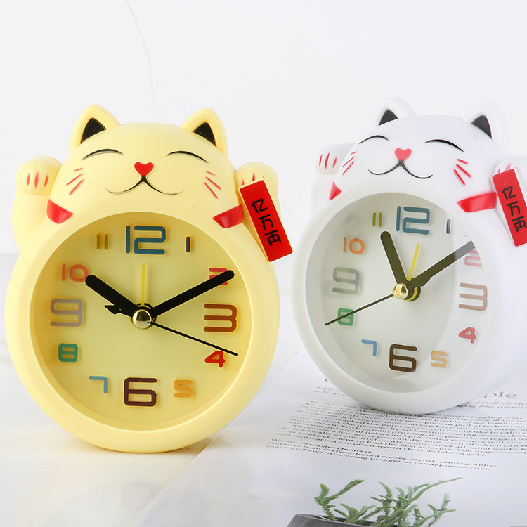 创意卡通招财猫闹钟迷你桌面书房摆件学生儿童可爱床头数字闹钟