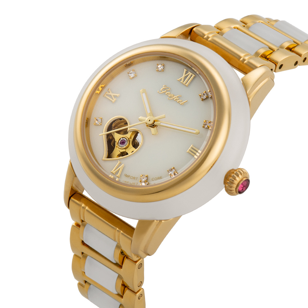 玉表工厂货源和田玉白玉镂空机械钢玉带手表男女款有证书一件代发