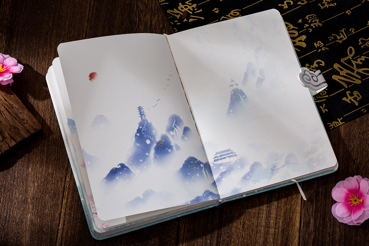 笔记本子复古古典中国风古风全彩手账本 小清新少女手绘磁扣本 pu