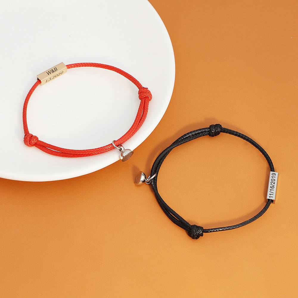 2022新款红黑编织绳手链男女情侣款一对个性可刻字生日礼物纪念