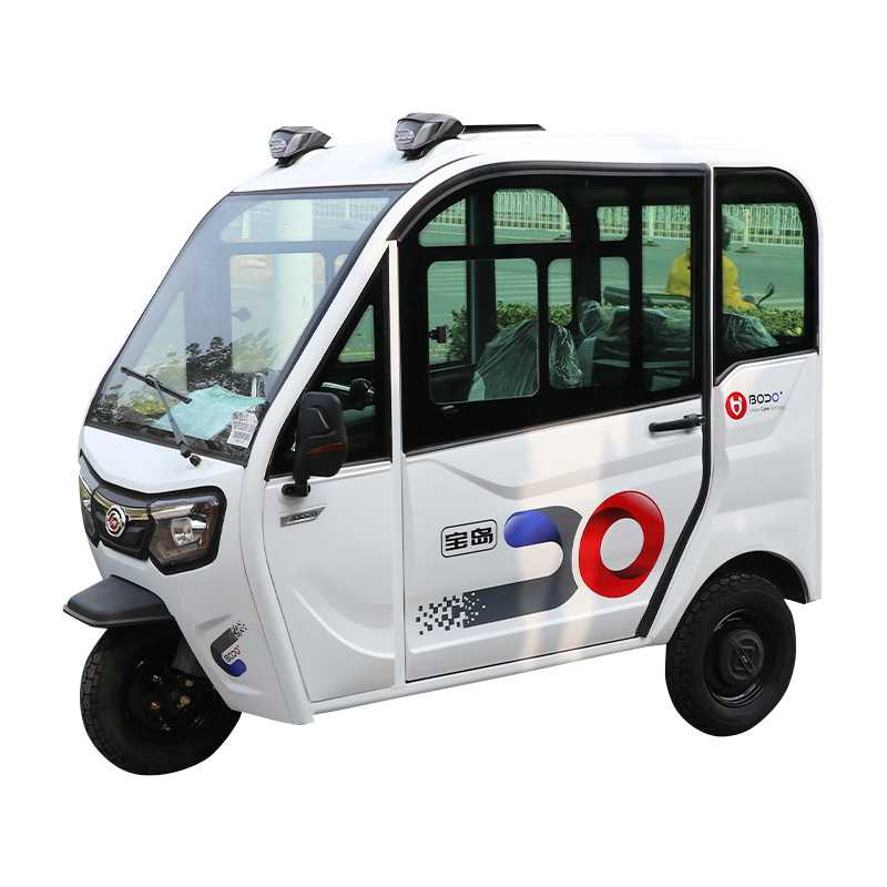全封闭宝岛电动三轮车家用接送孩子电瓶车成人两门三座篷车可上牌