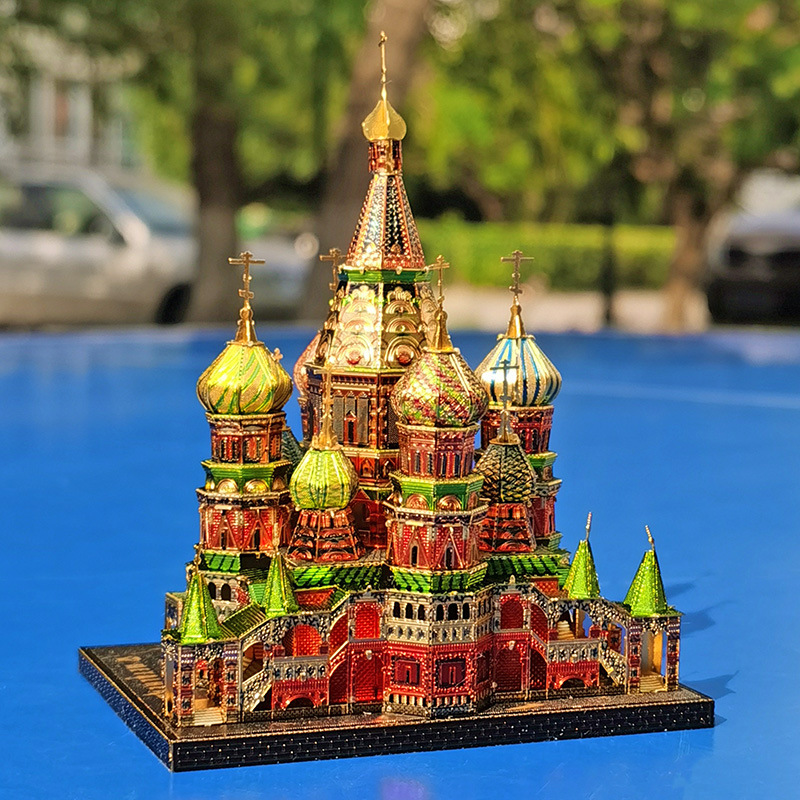 拼酷金属diy建筑拼装模型3d立体免胶拼图华西里大教堂彩色版