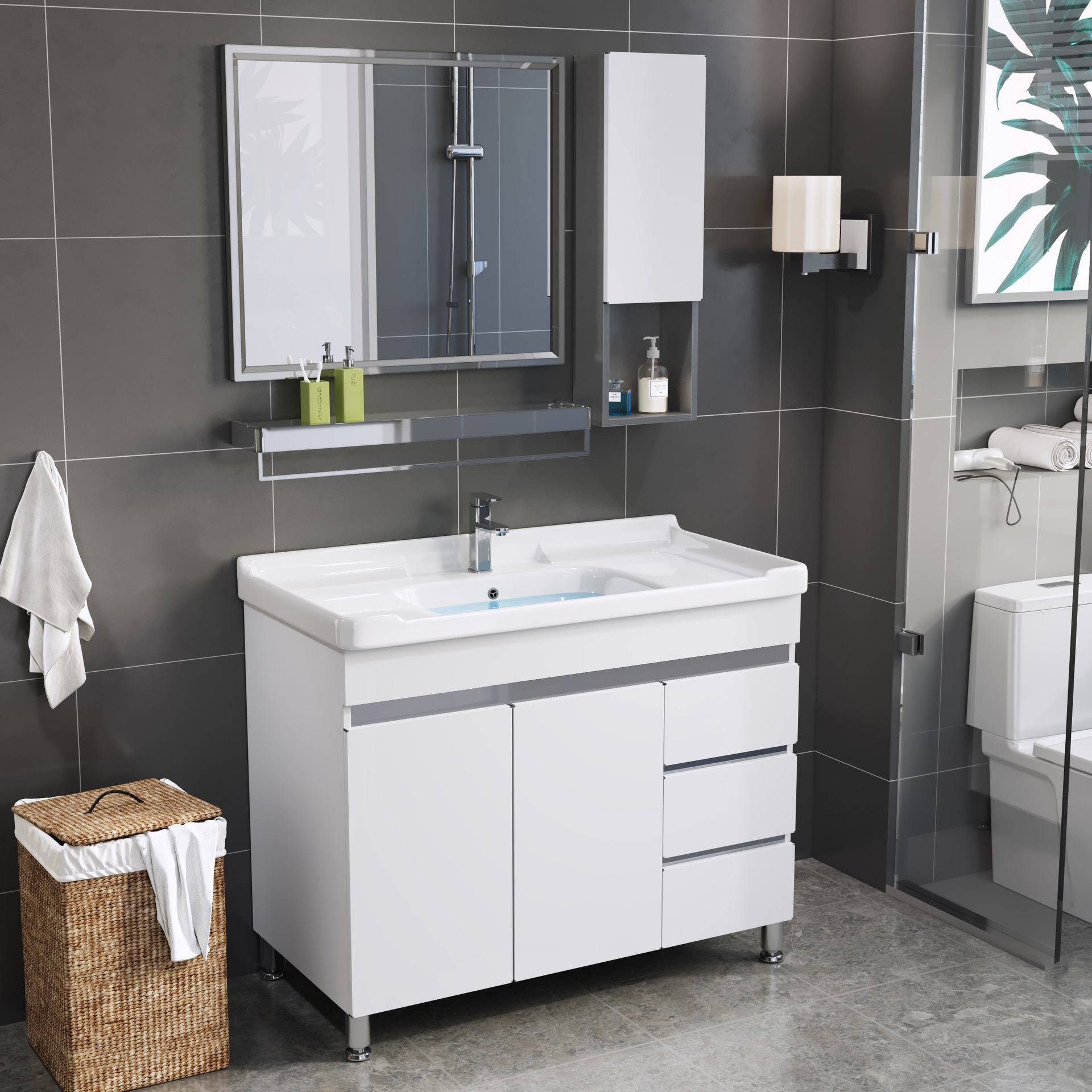 卫生间台简约浴室柜洗手盆组合卫浴现代不锈钢洗脸盆洗漱落地式柜