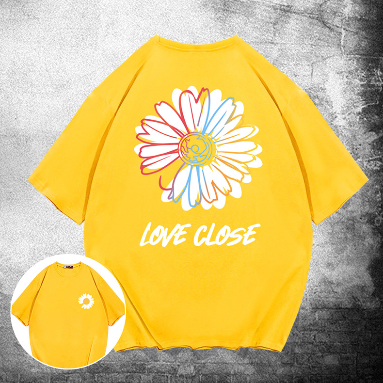 小雏菊短袖t恤男女夏潮牌权志龙同款小雏菊花半袖青年宽松情侣装