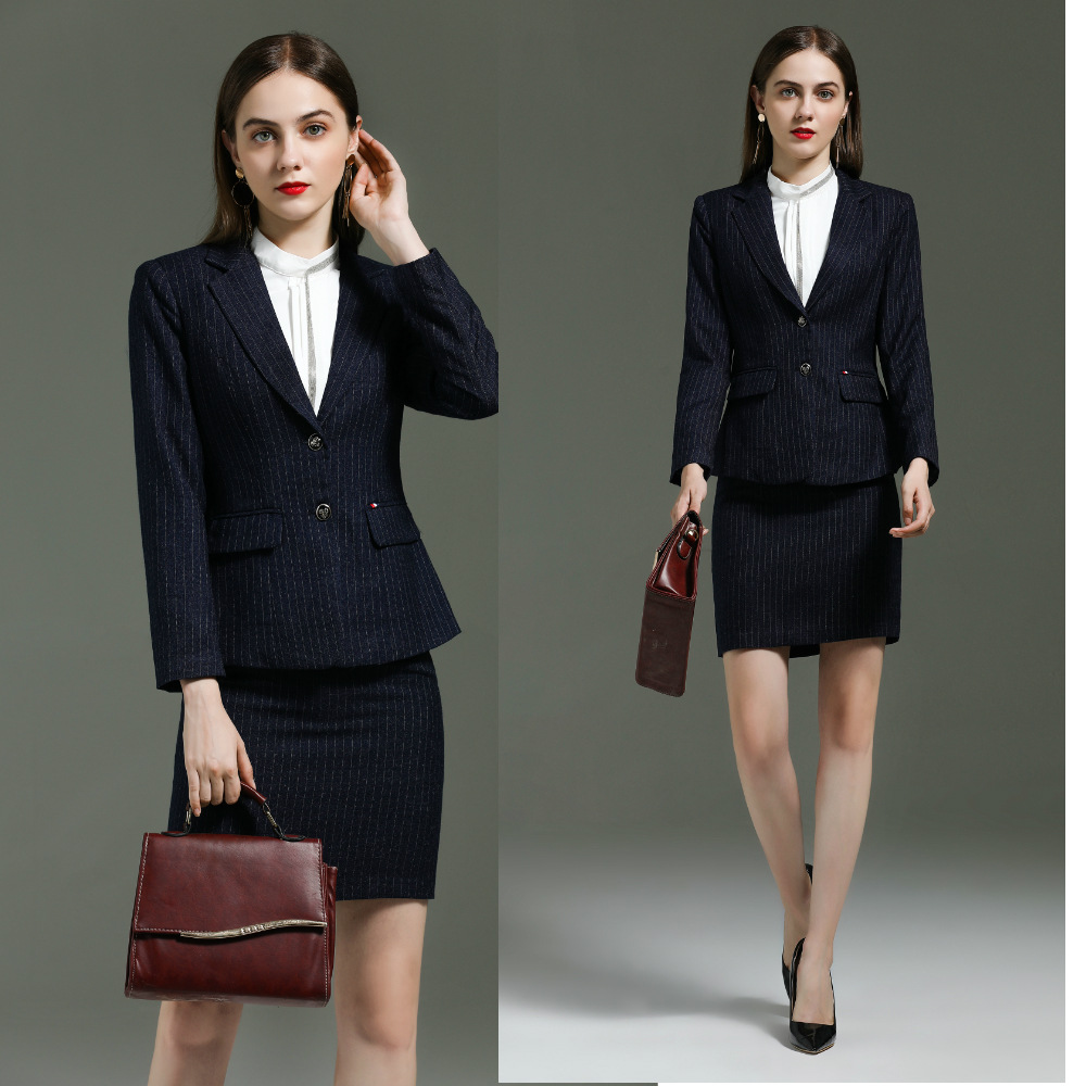 2020条纹西装套装女总裁气质职业装女装套装商务西服面试正装套裙