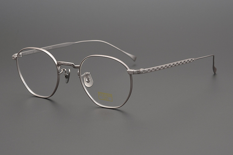 日本手工全框纯钛眼镜架一体鼻托式超轻男文艺小框雕花可配度数女