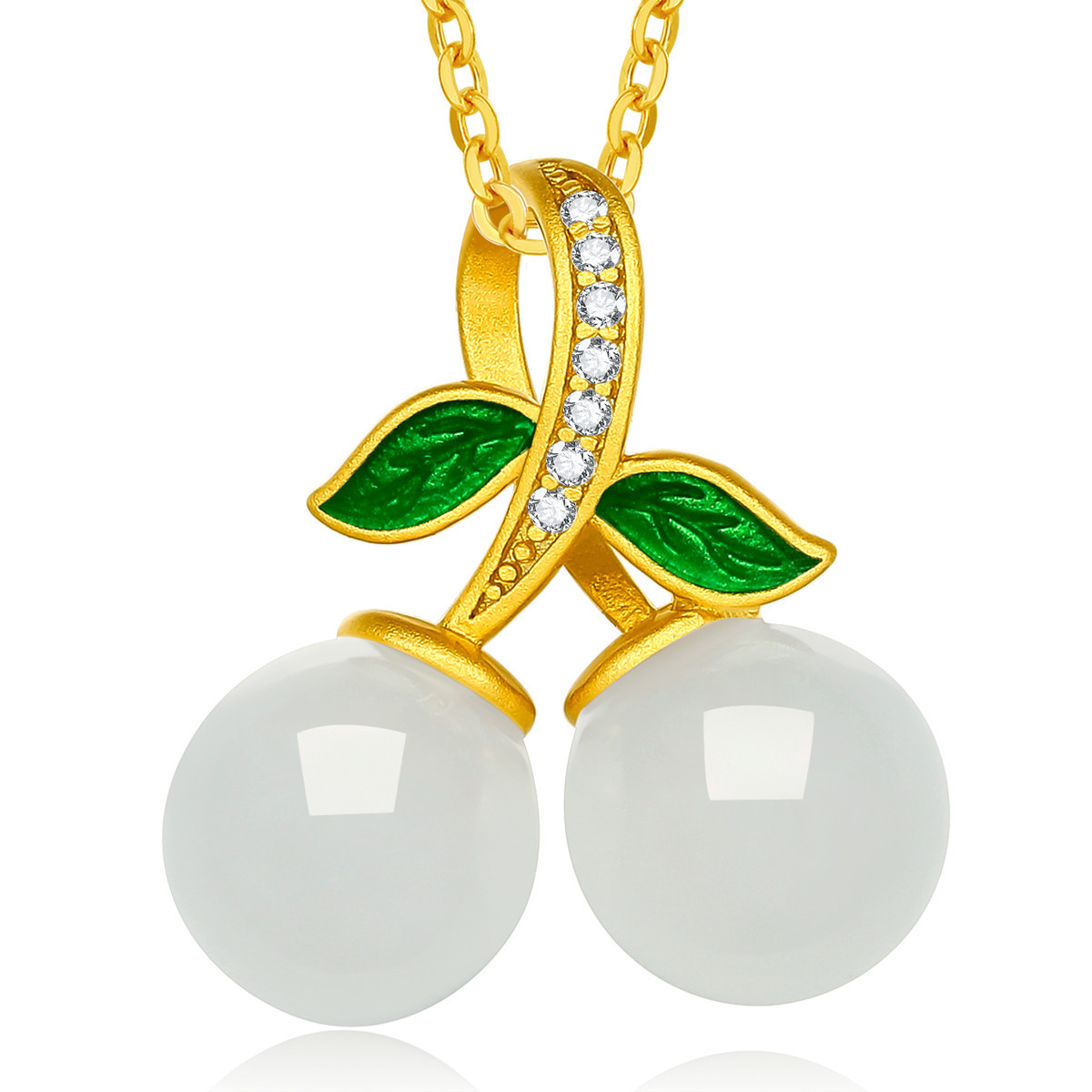 和田白玉樱桃吊坠925纯银镶嵌古法银项链时尚锁骨链生日节日礼物