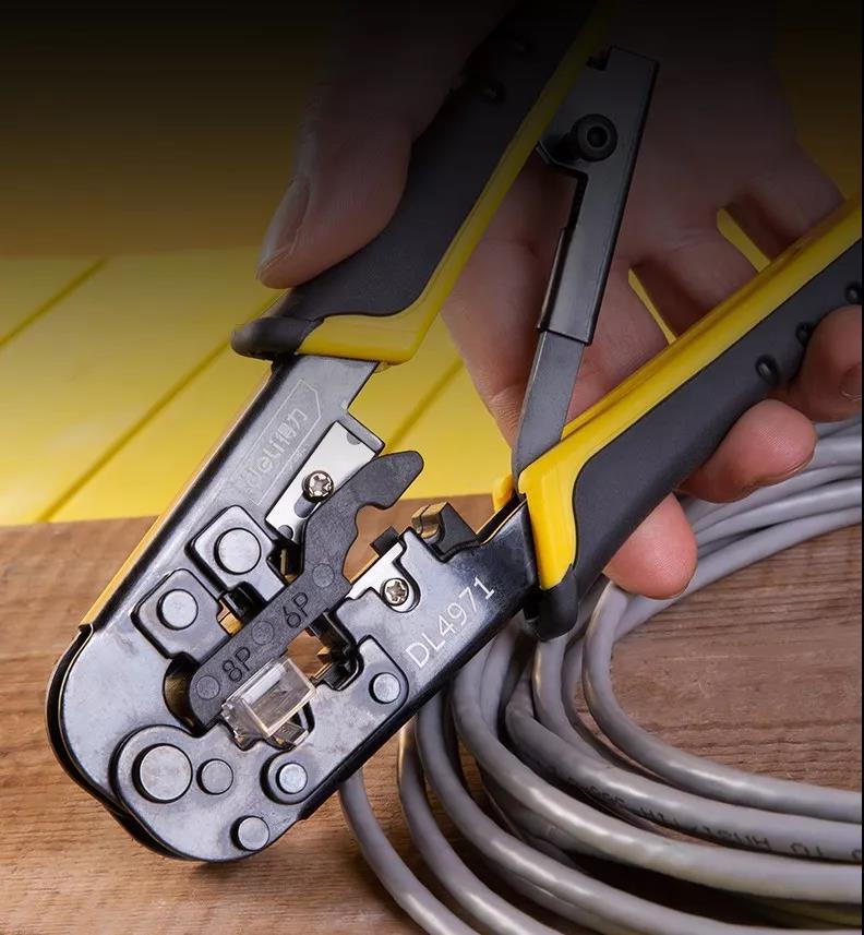 得力棘轮网线钳水晶头压线钳三用网络钳468p家用宽带监控电话线钳