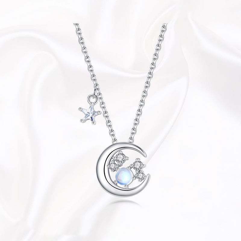 魔法星空项链女925纯银蓝月光石星月锁骨链精致轻奢小众礼物节日