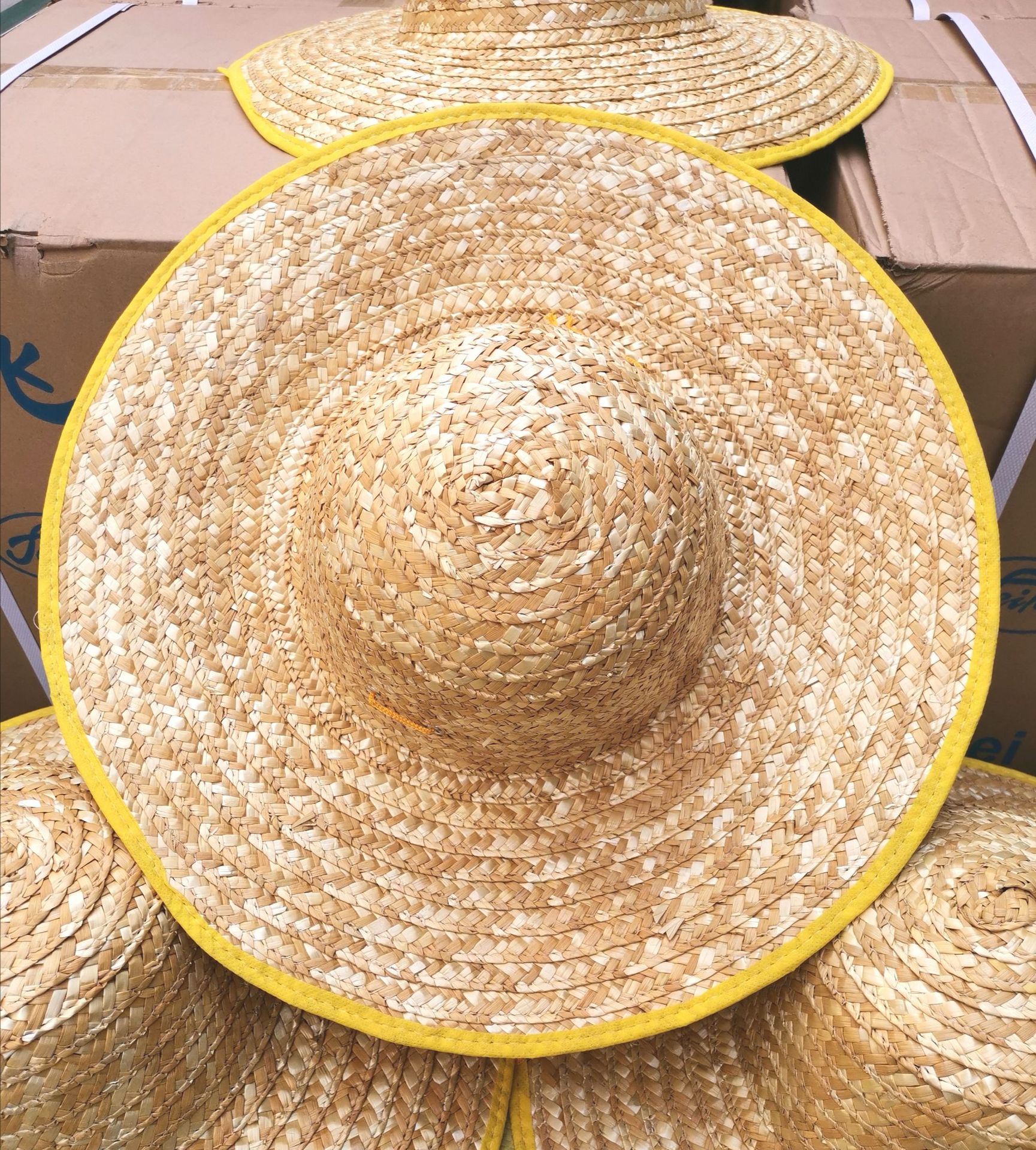 现货批发43cm 原色麦秆草帽 农民草帽 田园草帽 麦秆大沿遮阳帽