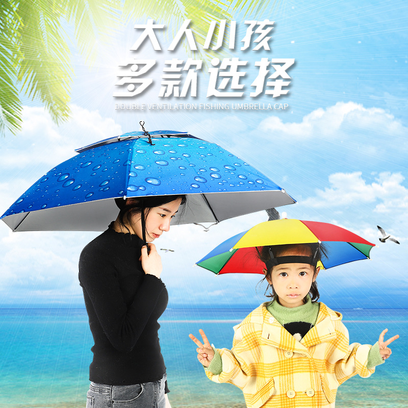 Large Wholesale Umbrella Large Children Adult Sun-Proof Umbrella Hat Men and Women Outdoor Folding Umbrella Cap Custom Advertising