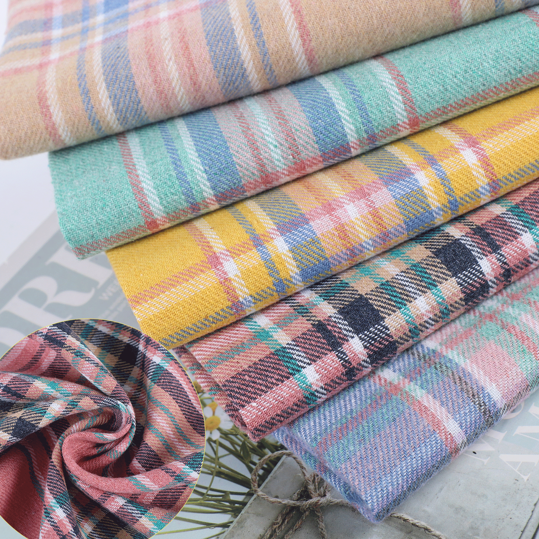 斜纹色织磨毛格子布21s格纹面料现货衬衫外套连衣裙布料批发150g