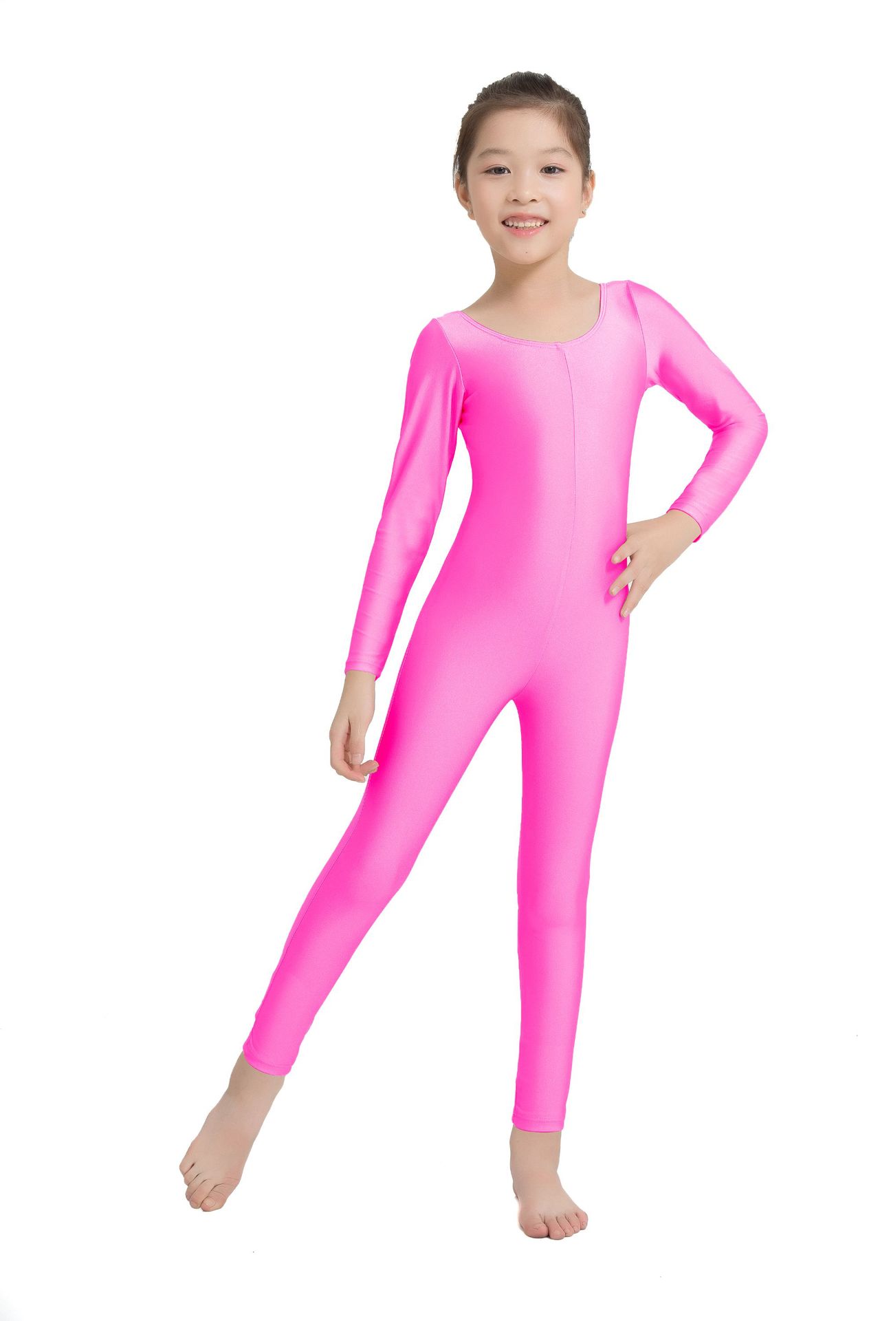 跨境儿童舞蹈服高弹力运动紧身套装长袖连体衣女孩练功服体操服