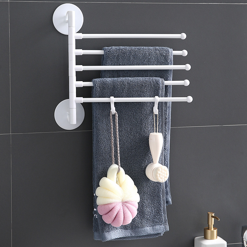 Punch Free Towel Rack Simple Black Folding Rotating Movable Bracket Bathroom Bathroom Sanitary Hanging Towel Bar