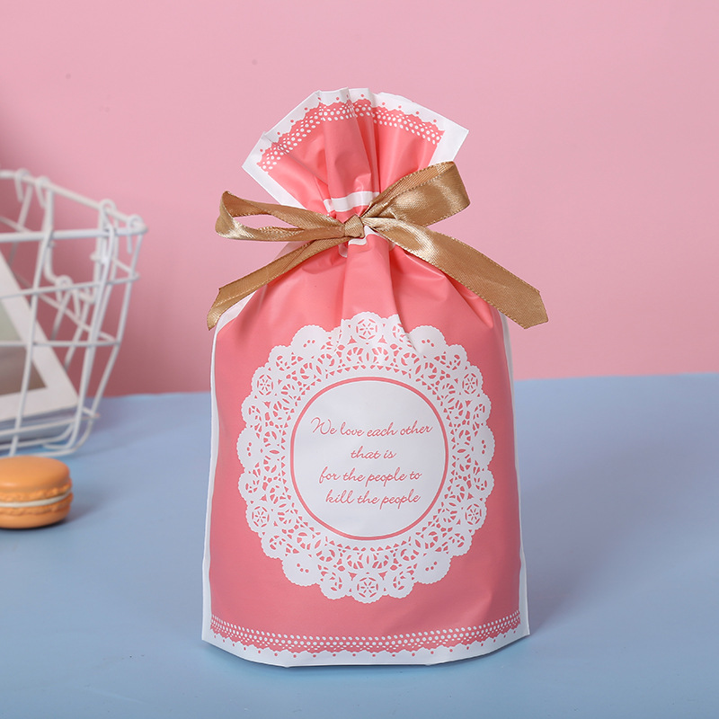 Qixi Valentine's Day Self-Sealing Drawstring Snack Bag DIY Cartoon Young Girl Drawstring Bag Dessert Candy Plastic Bag