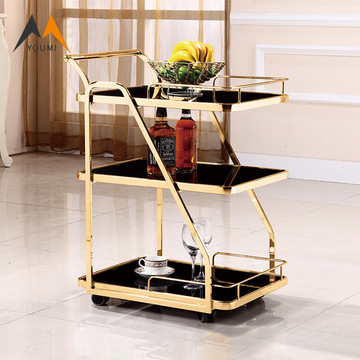 定制不锈钢酒水车移动餐车镀金移动手推车服务车4s店点心车茶水车