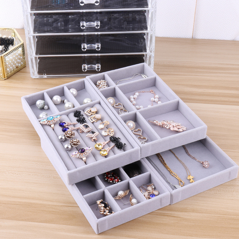 Jewelry Plate Ornaments Display Tray Gray Flannel Stud Earrings Display Dustproof Storage Props Drawer Jewelry Storage Box