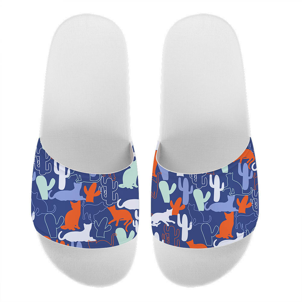 跨国内外2020 定制小猫咪图案一字拖男女动物拖鞋 flat slippers