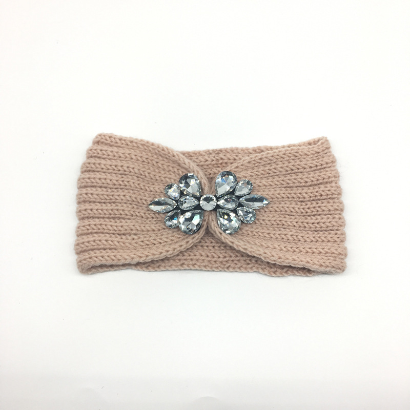 Factory Direct Sales New European and American Knitted Wool Hair Band Bright Diamond Accessories Women's Knitted Hair Band Autumn and Winter Wool Headband