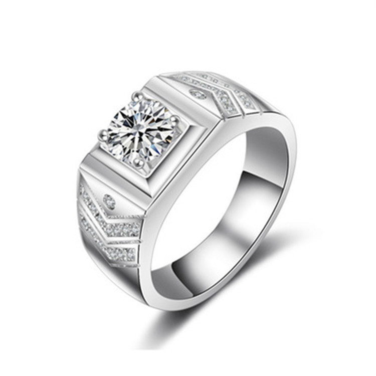 男士霸气情侣戒指环开口对戒铜镀铂金群镶仿真钻戒男欧美结婚戒指