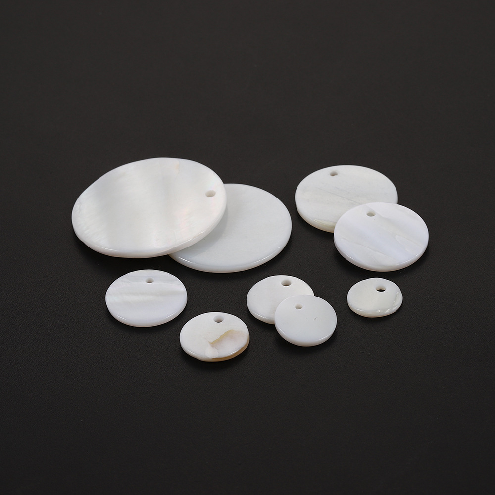 天然贝壳圆片 淡水贝全白边孔 diy手工饰品配件 圆形半成品贝壳